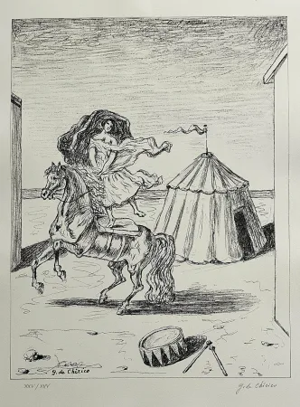 Litografía De Chirico - La cavallerizza