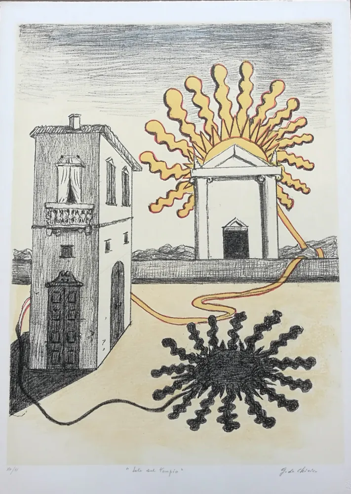 Litografía De Chirico - Sole sul tempio