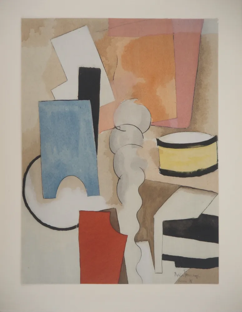Litografía De La Fresnaye - Nature morte cubiste au tambour