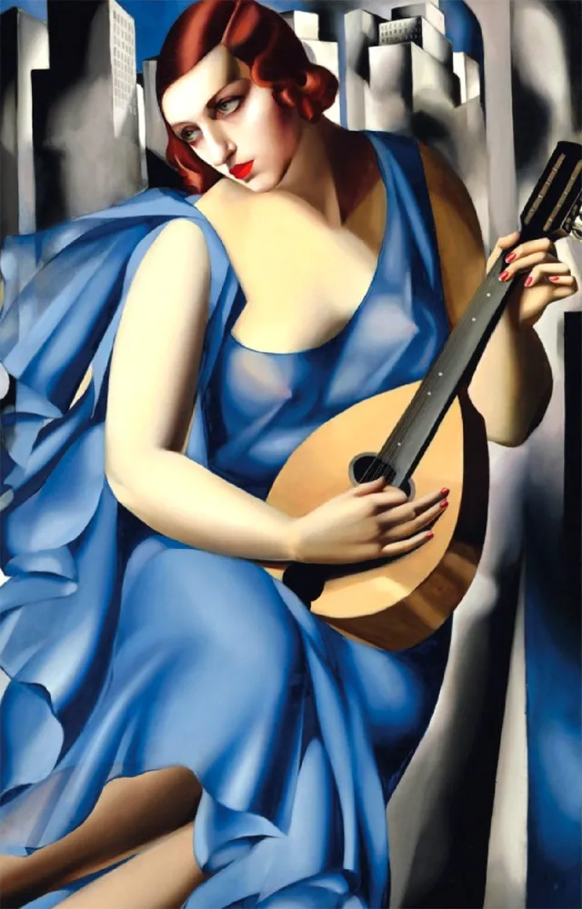 Serigrafía De Lempicka - Femme Bleue a la Guitare