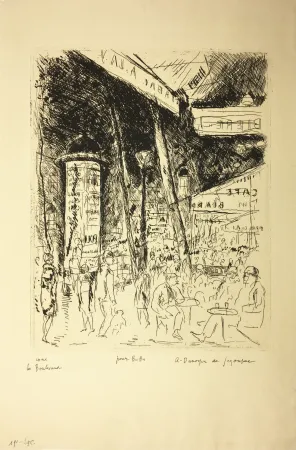 Aguafuerte De Segonzac - LE BOULEVARD MONTPARNASSE. Pour Bubu, 1929.