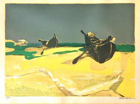 Litografía Defossez - Deserted Boats - Beautiful Vintage Lithograph