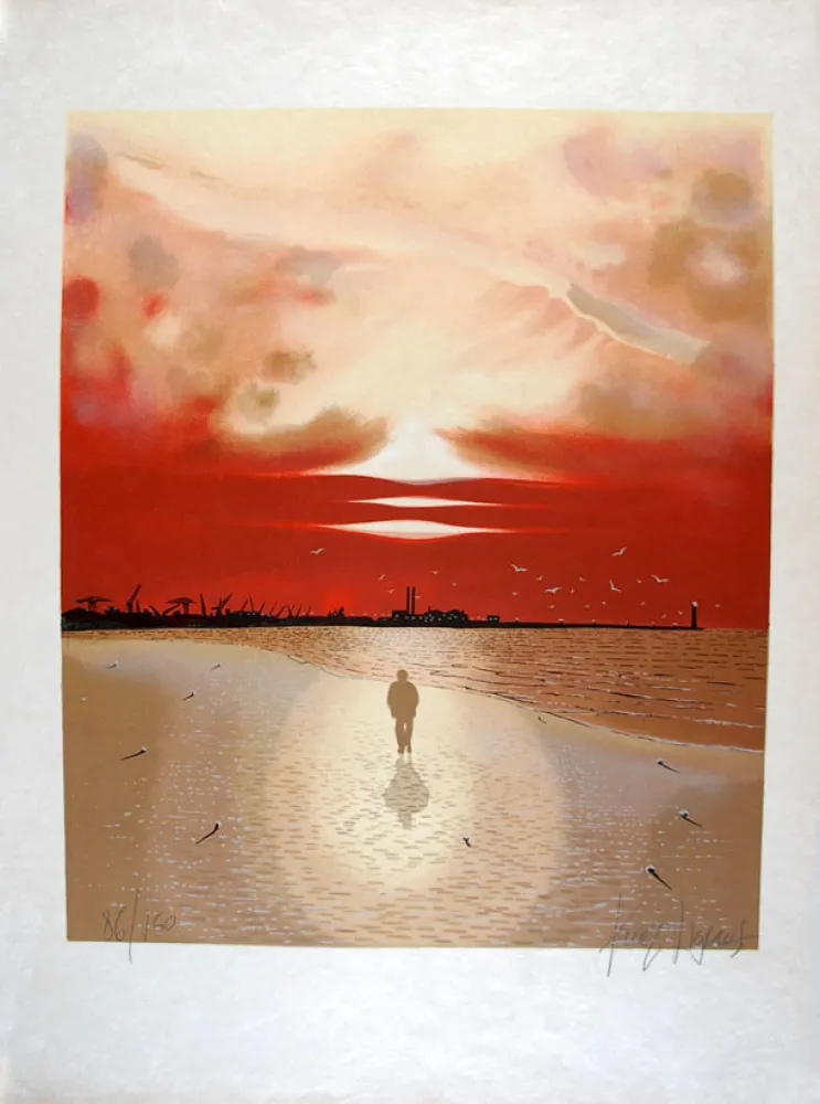 Litografía Degans - Le Poète et la Mer