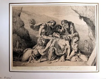 Grabado Delacroix - La Pietà, 1844- Pierre Edmond Alexandre Hédouin, Gravure, epreuve d'artiste, 1844
