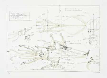 Litografía Delarozière - Le calamar a retropropulsion
