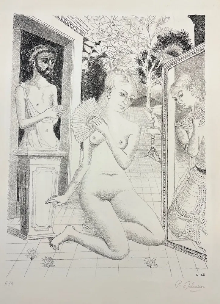 Litografía Delvaux - L' Eventail