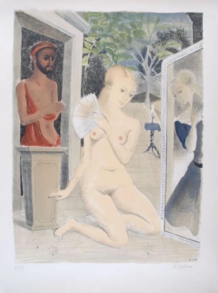 Litografía Delvaux - L'Eventail