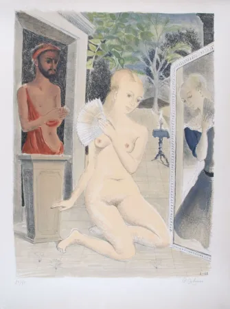 Litografía Delvaux - L'Eventail