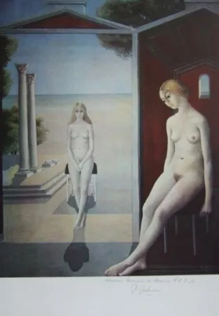 Litografía Delvaux - Nus en bord de mer