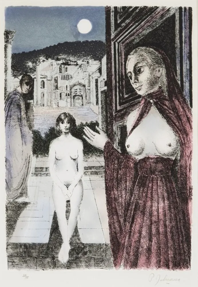 Serigrafía Delvaux - Paul Delvaux (1897–1994) – La Reine de Saba – Silkscreen print on tissue paper – 1982
