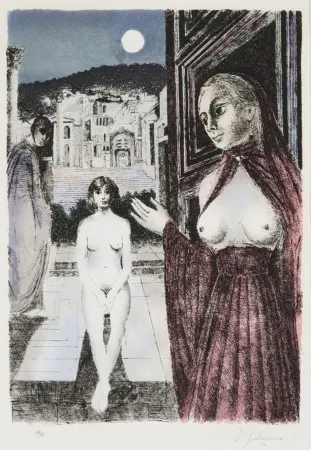 Serigrafía Delvaux - Paul Delvaux (1897–1994) – La Reine de Saba – Silkscreen print on tissue paper – 1982
