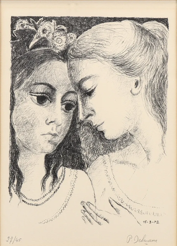 Litografía Delvaux - Paul Delvaux (1897–1994) - Secrets - Lithograph on Arches paper - 1972