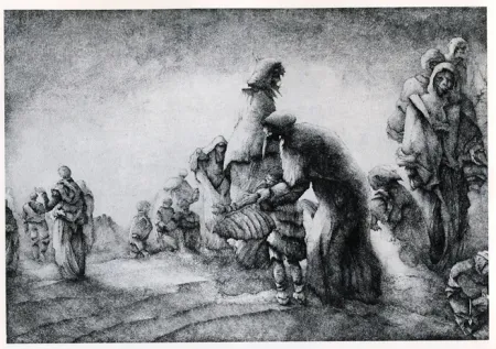 Grabado Desmazières - Un Maman apprenant a son fils a voler