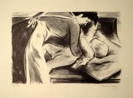 Litografía Dessouslavy - Eine Mutter bettet ihr Kind