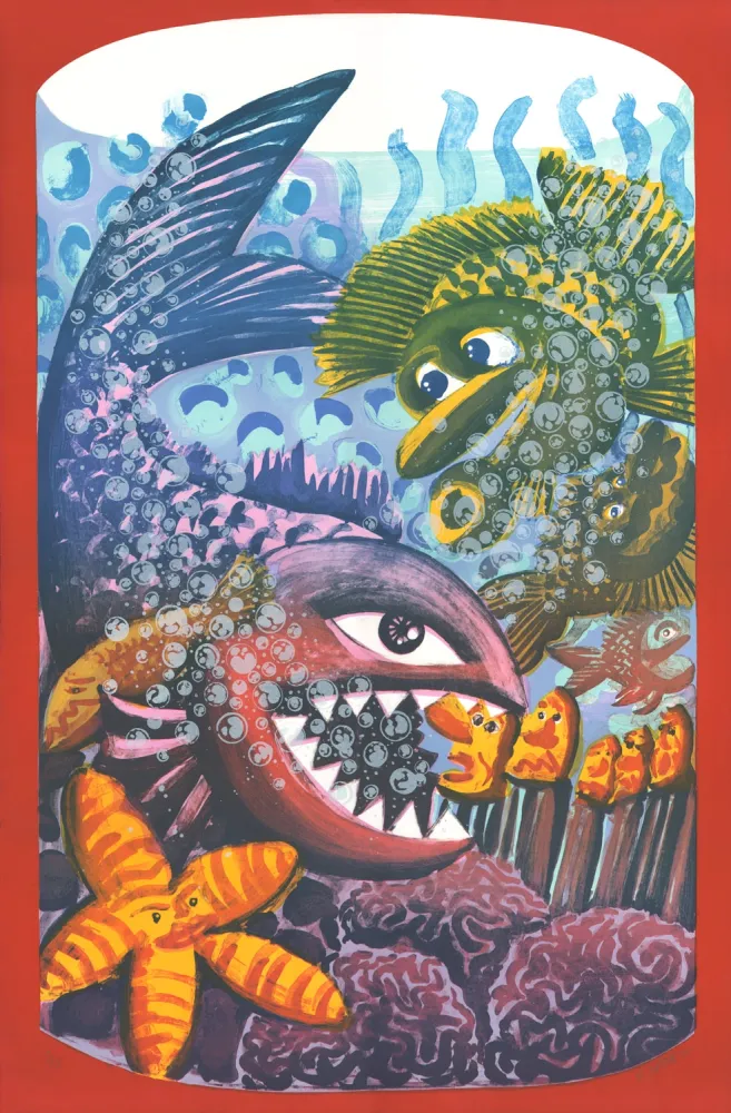 Litografía Di Rosa - Drame dans l'Aquarium