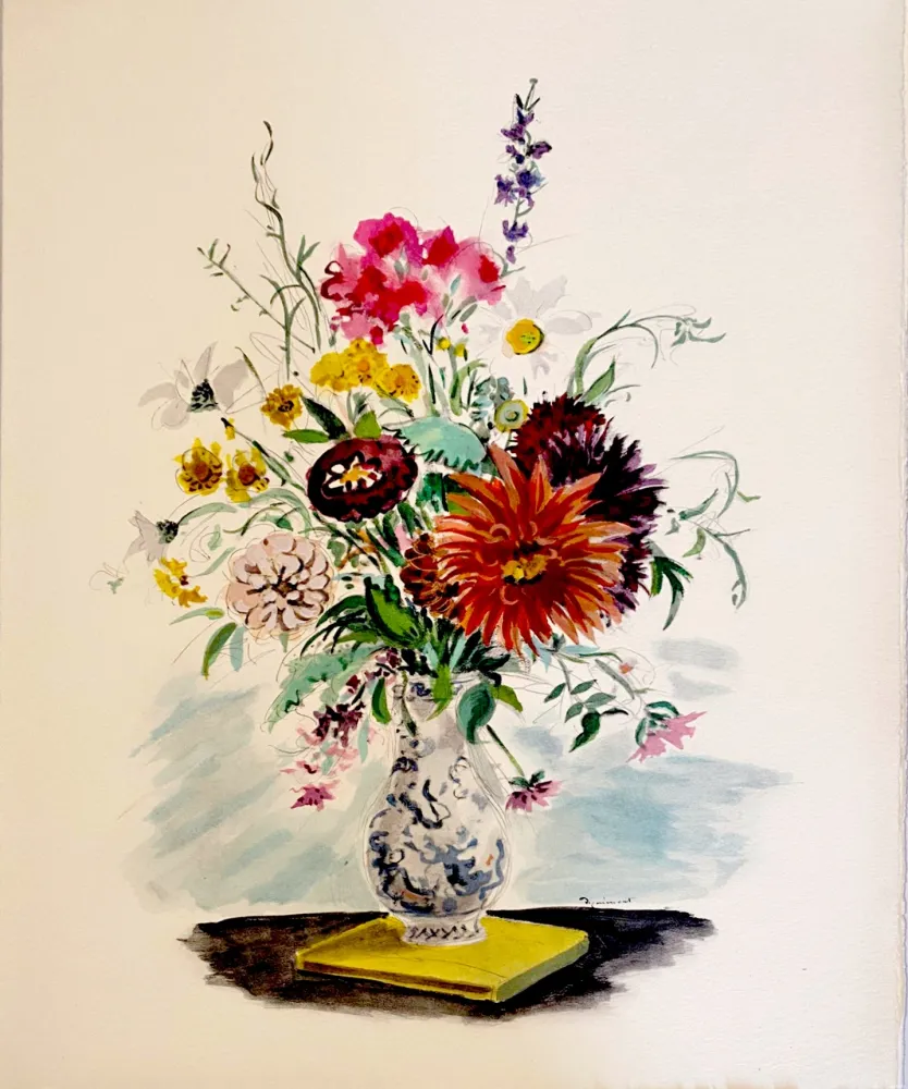 Litografía Dignimont - Dahlia, Zinnias et autres