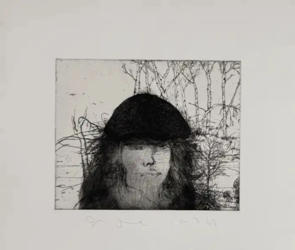 Aguafuerte Dine - Self portrait in a Flat Cap
