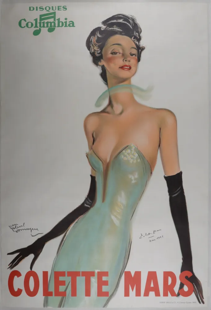 Litografía Domergue - Colette Mars, Disques Columbia, c. 1936