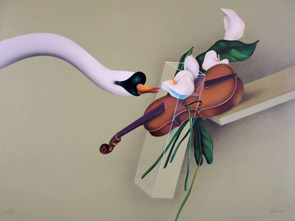 Litografía Donadini - Hommage au Cygne de Saint Saens