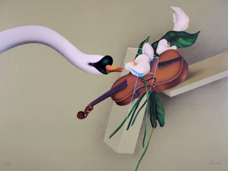 Litografía Donadini - Hommage au Cygne de Saint Saens