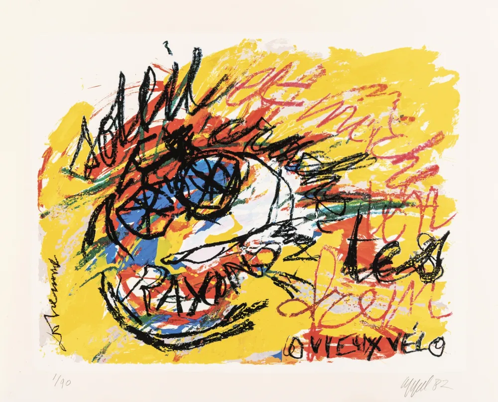 Serigrafía Dotremont - Soleil,/ crache tes rayons/ et mâche ton frein/ o vieux vélo