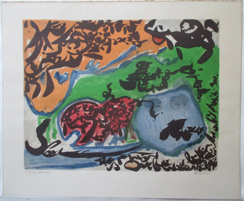 Litografía Dotremont - Un match et evant et après