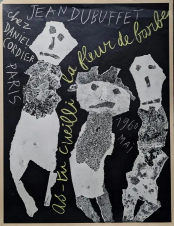 Litografía Dubuffet - Jean DUBUFFET - Composition with personnages, Lithograph poster signed in the plate, 1960. Rare lithograph for the exhibition at Daniel Cordier in 1960 - Art brut/Outsider Art