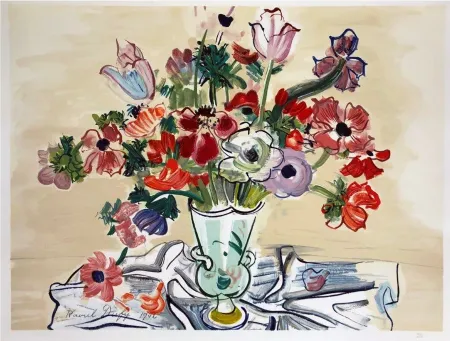 Litografía Dufy - ANÉMONES (1942).
