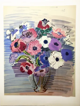 Litografía Dufy - BOUQUET D'ANÉMONES. Lithographie par Mourlot (vers 1955).