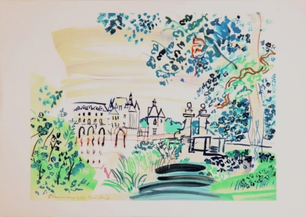 Litografía Dufy - Le château de Chenonceaux