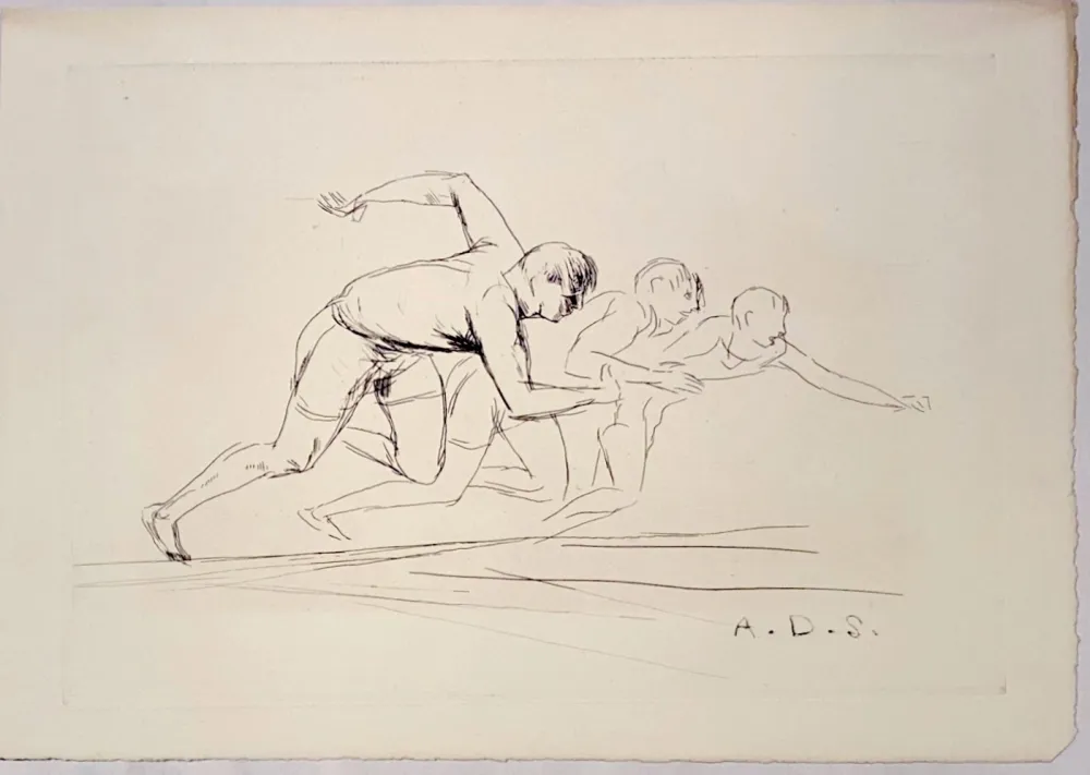 Grabado Dunoyer De Segonzac - Départ de course de 100 mètres,