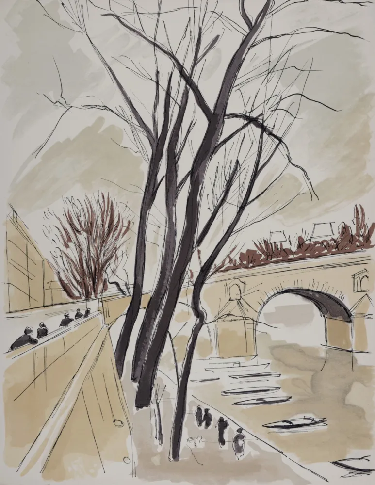 Litografía Dunoyer De Segonzac - Les Quais de Paris, 1962