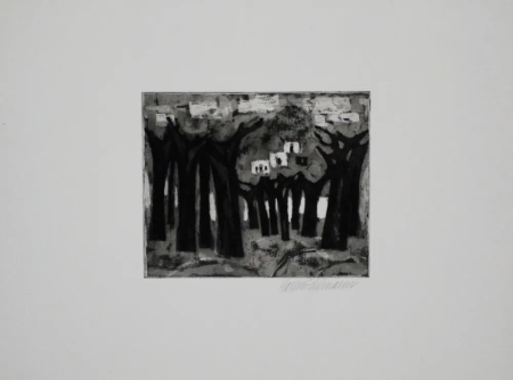 Aguatinta Edelmann - Bäume am See