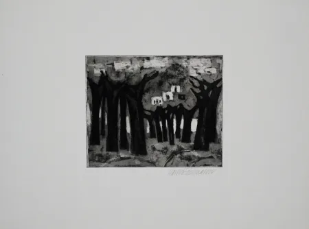 Aguatinta Edelmann - Bäume am See