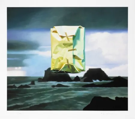 Estampa Numérica Edelmann - Flashlighted floate parcel in stormy ocean and sky