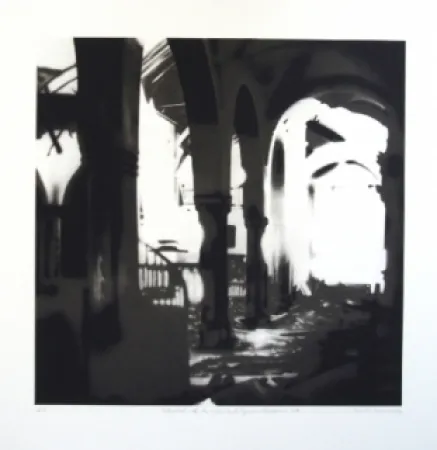 Litografía Equipo Realidad - Interior de la Iglesia de Espejo (Cordoba) en septiembre de 1937