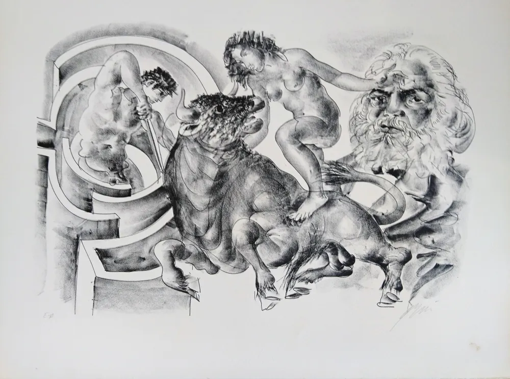 Litografía Erni - Bull and portrait of Marx