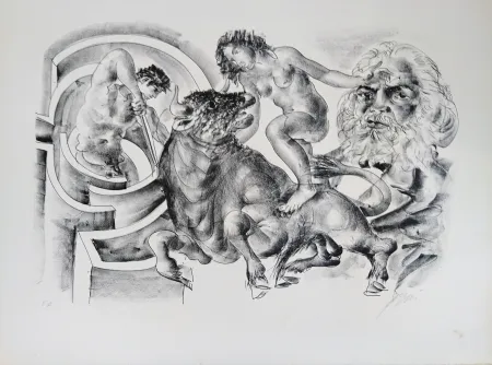 Litografía Erni - Bull and portrait of Marx