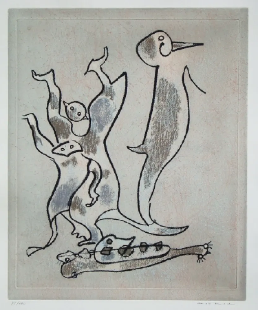 Aguafuerte Y Aguatinta Ernst - Entre chiens et loups