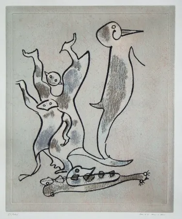 Aguafuerte Y Aguatinta Ernst - Entre chiens et loups