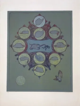 Litografía Ernst - Singe poursuivi par un éléphant pour un vol de chapeau 