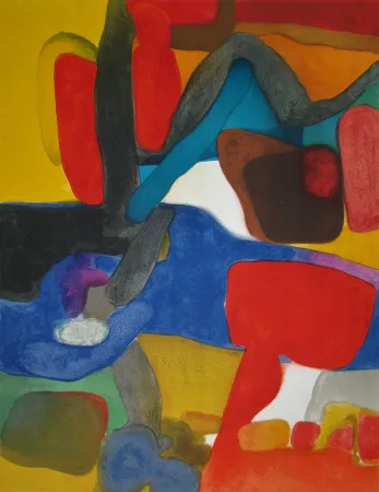 Litografía Esteve - Composition rouge et bleu