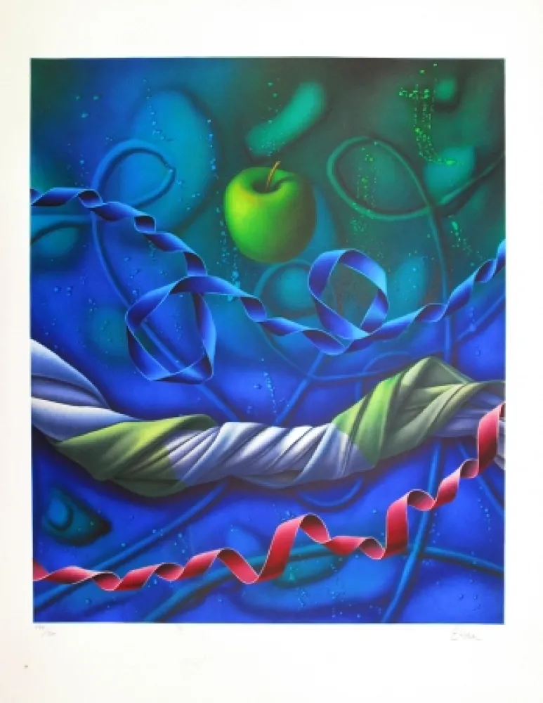 Litografía Etien' - Pomme dans l'espace / Apple in Space