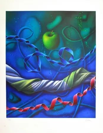 Litografía Etien' - Pomme dans l'espace / Apple in Space