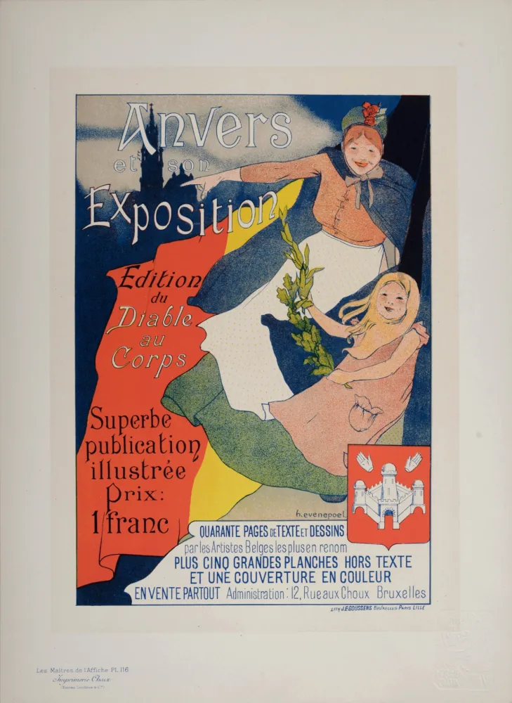 Litografía Evenepoel - Les Maîtres de l'Affiche : Anvers et son exposition, 1897