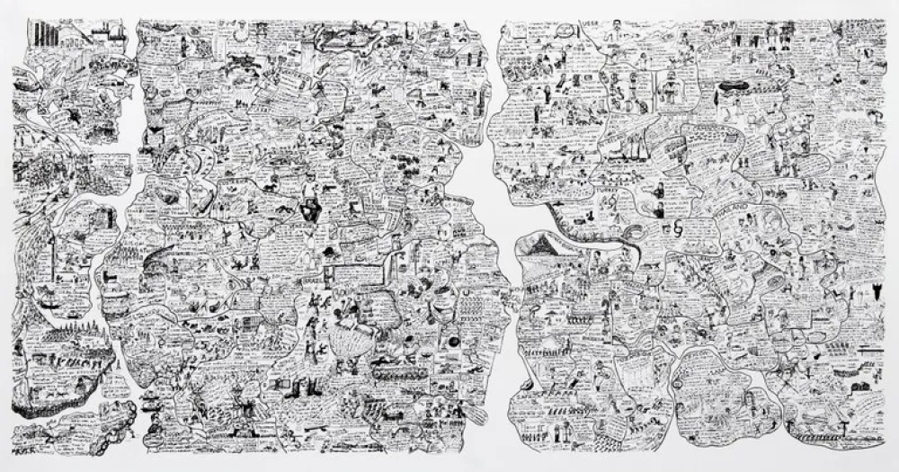 Serigrafía Fahlström - Sketch for World Map from the Peace Portfolio