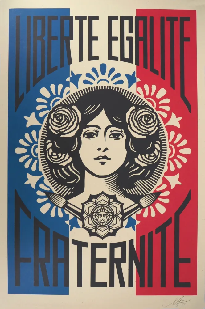Serigrafía Fairey - Liberté, Egalité, Fraternité