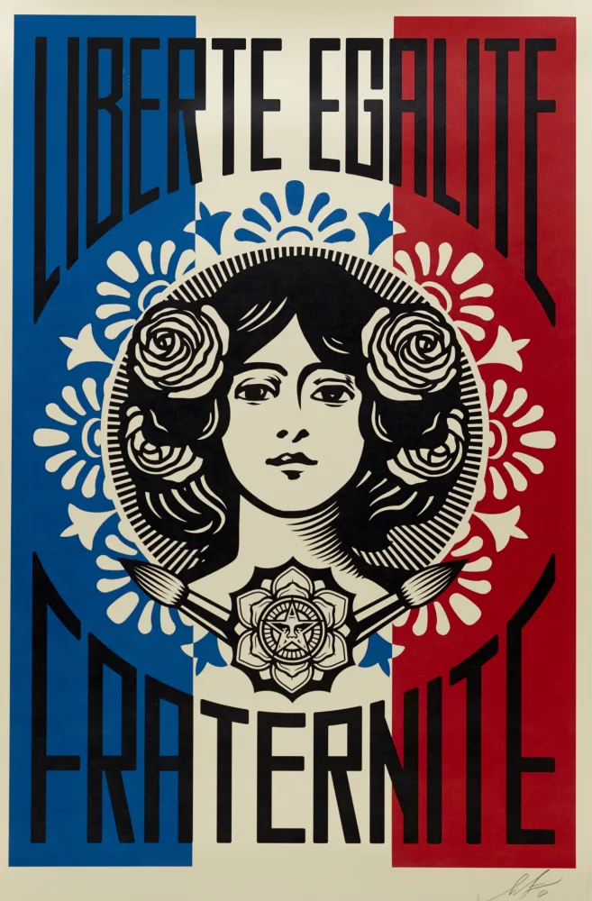Litografía Fairey -  Liberté, Egalité, Fraternité 