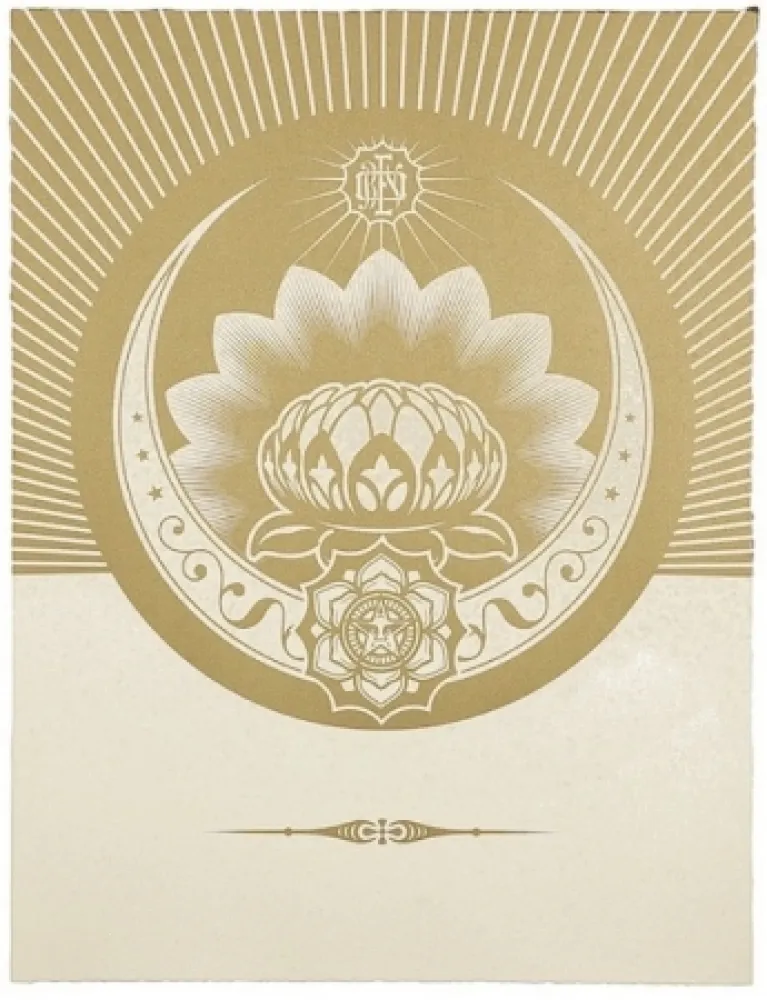 Serigrafía Fairey - Obey Lotus Crescent (White / Gold)