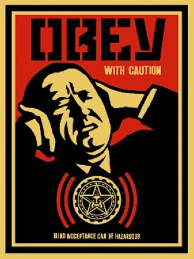 Serigrafía Fairey - Obey with Caution 